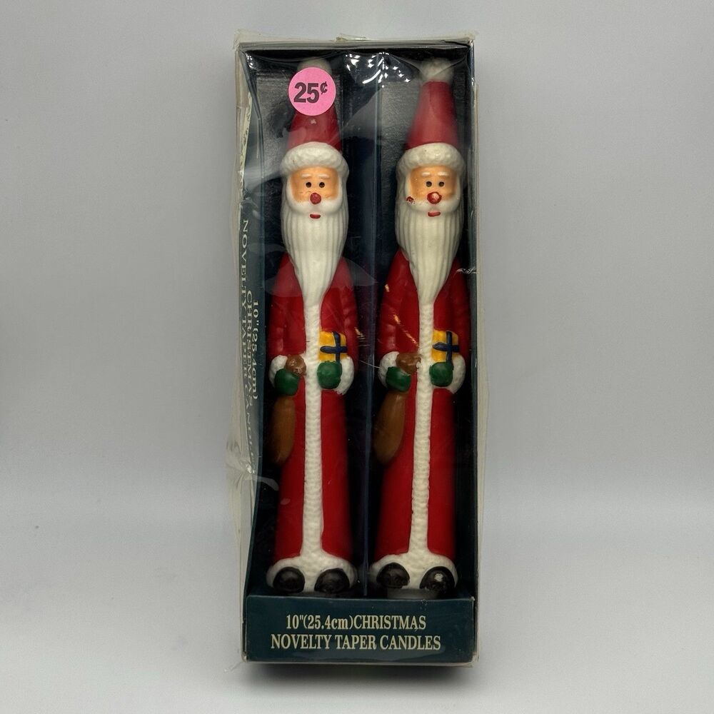 2 Vintage Candles Red Santa Claus Christmas 10" Novelty Tapers in Box Holiday